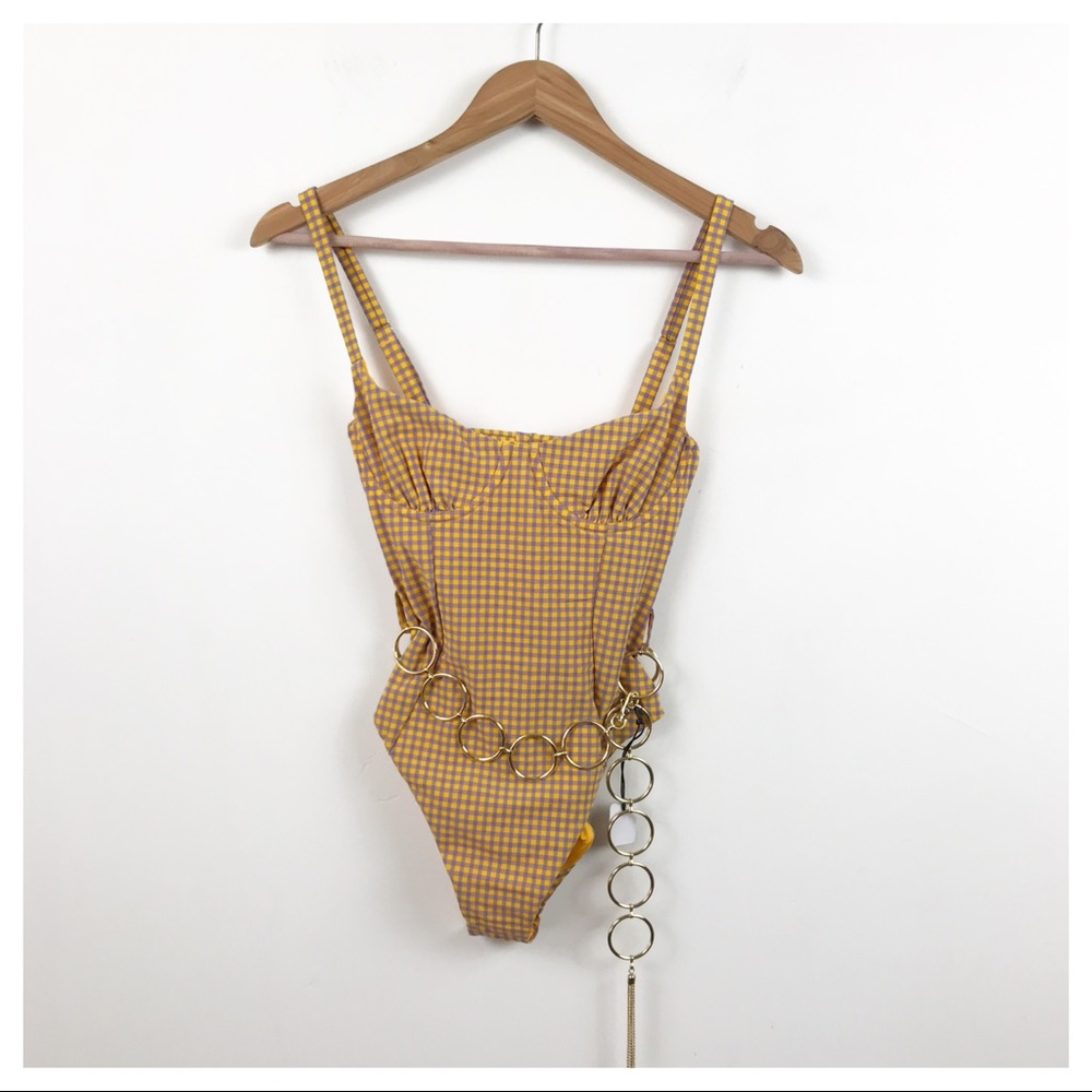 WeWoreWhat Gingham One Piece in Yellow and White - Picture 4 of 11